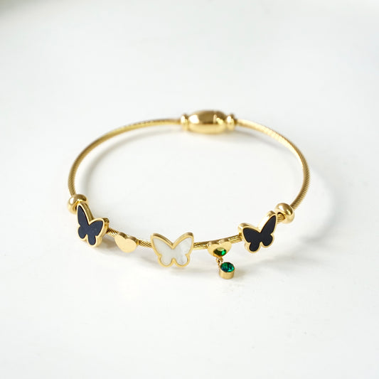 Gold emerlad butterfly cuff bangle